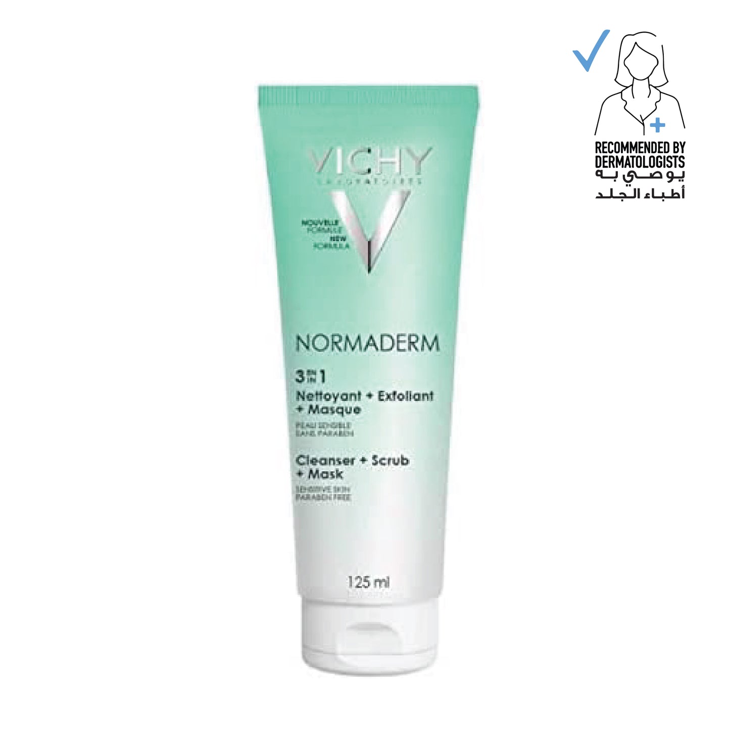 Vichy Normaderm 3 in 1 Cleanser, Scrub & Mask for Oily/Acne Skin with salicylic & glycolic acid 125ml