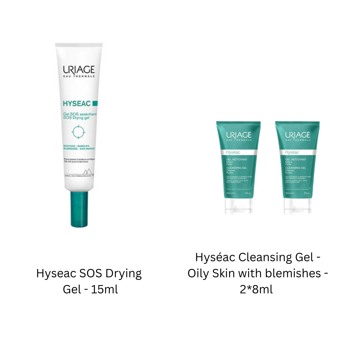 Uriage Hyseac SOS Drying Gel - 15ml + FREE Hyséac Cleansing Gel - Oily Skin with blemishes - 2*8ml