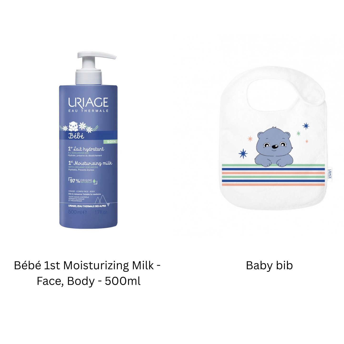 Uriage Bébé 1st Moisturizing Milk - Face, Body - 500ml - 500ml + FREE BABY BIB