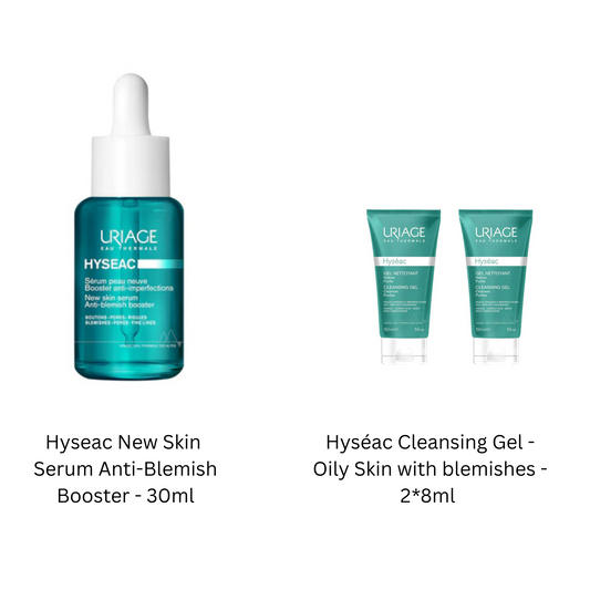 Uriage Hyseac New Skin  Serum Anti-Blemish Booster - 30ml + FREE Hyséac Cleansing Gel - Oily Skin with blemishes - 2*8ml