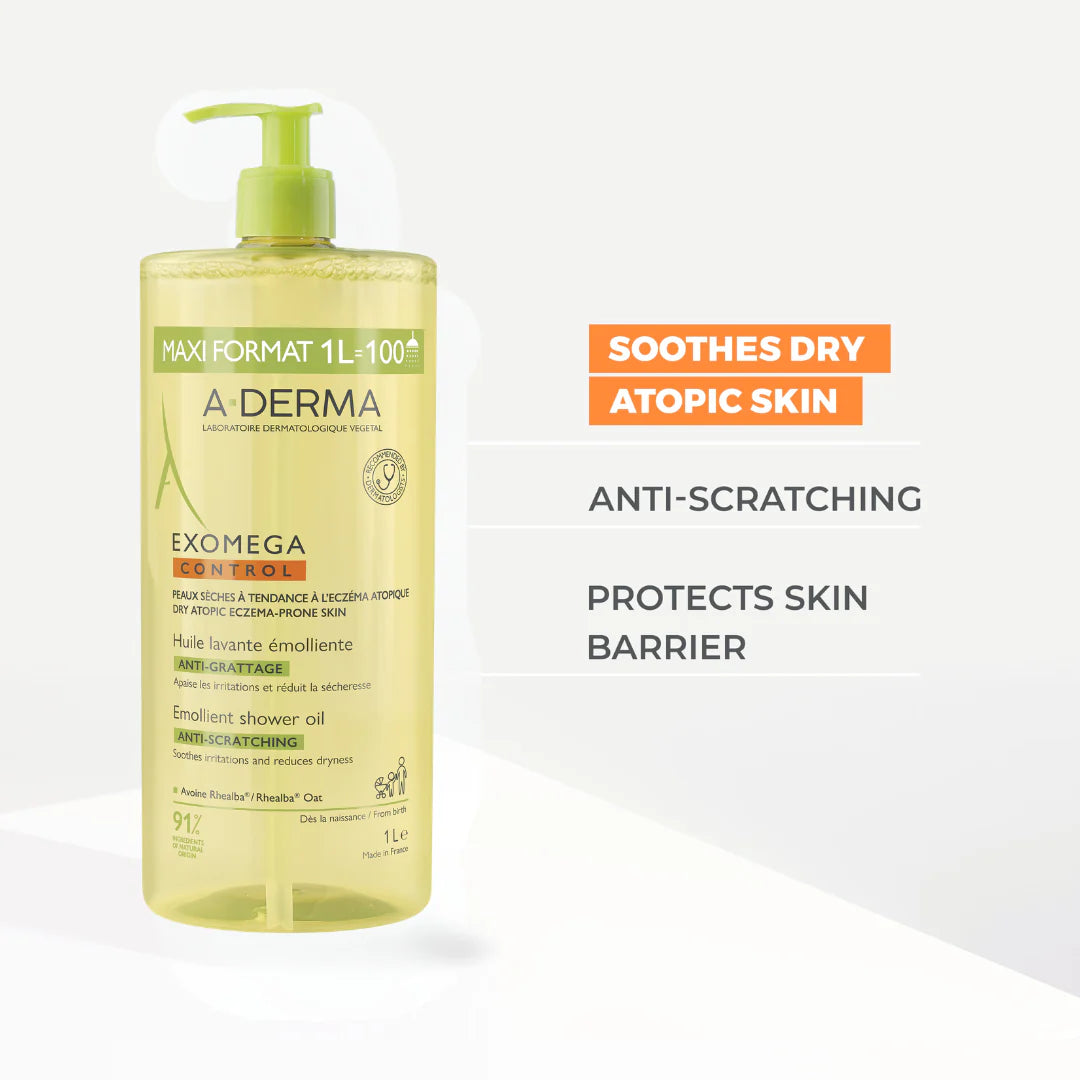 A-derma Exomega control emollient shower oil 1L