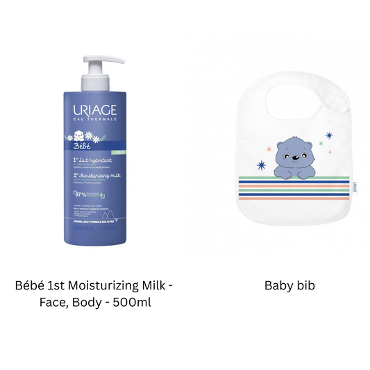 Uriage Bébé 1st Moisturizing Milk -  Face, Body - 500ml - 500ml + FREE BABY BIB