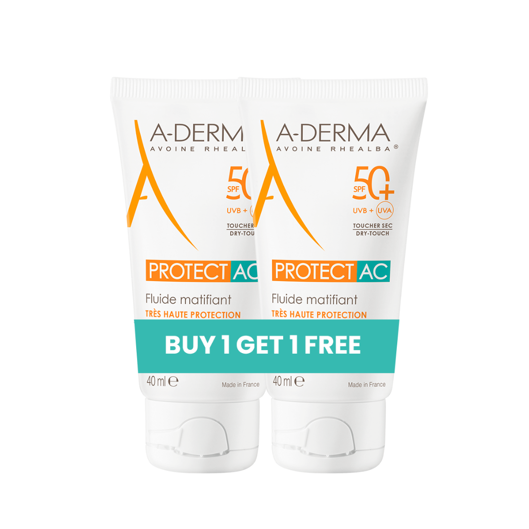 A-Derma Buy 1 Get 1 Protect AC Mattifying Face Sunscreen Fluid SPF50+ for acne prone skin 40ml